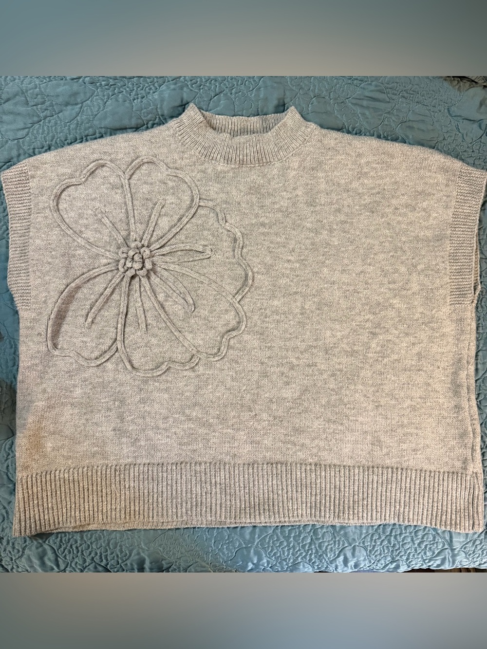 Amazon Light Gray Crewneck Sweater with Floral Appliqué